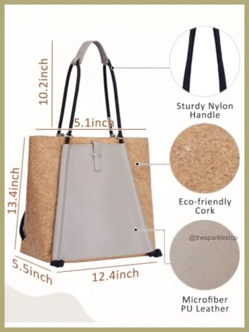 Cork Leather Work Travel Tote Bag Top Handle Handbag Women